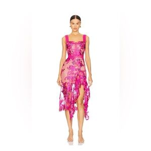 Bronx and Banco Eva Midi Dress Fuchsia Floral Lace Dress Revolve